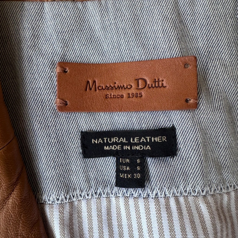 Massimo Dutti Blazer Womens S Tan Excellent Natural Leather Cognac Single Button - Picture 3 of 4